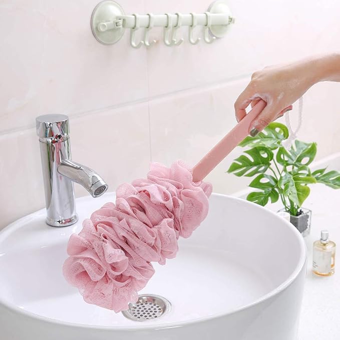 Back Scrubber for Shower, Loofah Long Handle Bath Body Brush, Soft Nylon Mesh Sponge On a Stick for Shower Men Women Kids Elderly, Exfoliating Scrub Cleaning Luffa for All Kinds of Skin