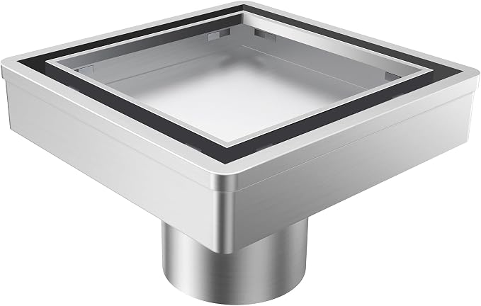6 Inch Square Shower Drain, 2-in-1 Tiled Shower Drain - 304 Stainless Steel Square Shower Floor Drain for Bathroom, Brushed Nickel Drain Shower with Tile Insert Grate Removable, Hair Strainer