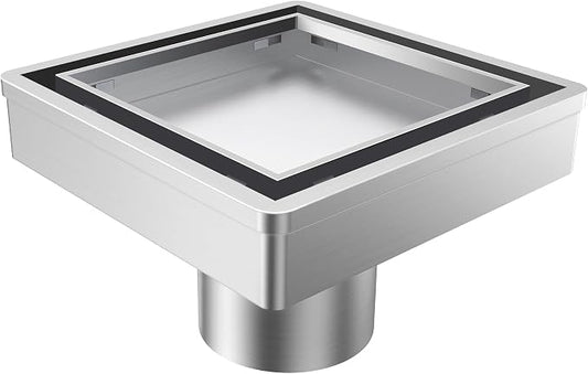 6 Inch Square Shower Drain, 2-in-1 Tiled Shower Drain - 304 Stainless Steel Square Shower Floor Drain for Bathroom, Brushed Nickel Drain Shower with Tile Insert Grate Removable, Hair Strainer
