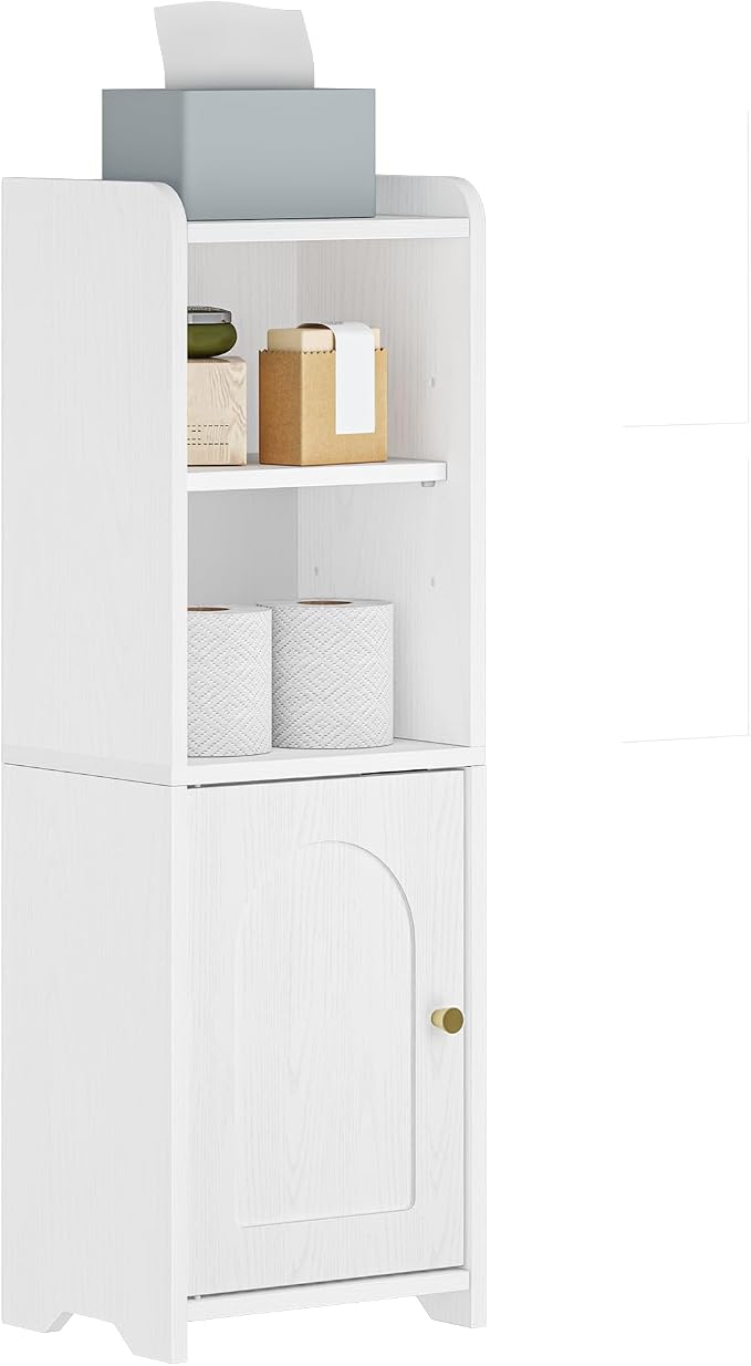 Hzuaneri Bathroom Storage Cabinet, Corner Floor Cabinet with Doors and Adjustable Shelf, Narrow Toilet Paper Cabinets, Bathroom Organizer for Small Spaces, White BC29713X