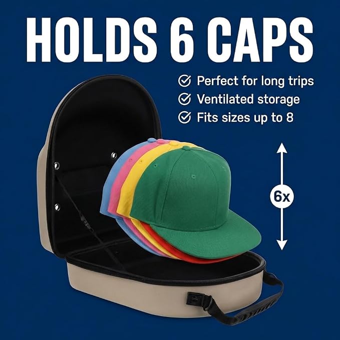 Lids Hat Travel Case – Baseball Cap Carrier for 6 Hats, Durable Black Exterior with Pink Interior, Storage with Handle & Adjustable Shoulder Strap, Hard Hat Organizer for Travel & Closet