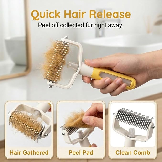 Pet Grooming Brush, Double Sided Pet Grooming Tool for Dogs and Cats, Extra-Wide Stainless Steel Deshedding Dog Brush for Matted Fur Medium or Long Haired Breeds (Blue, 1pcs)