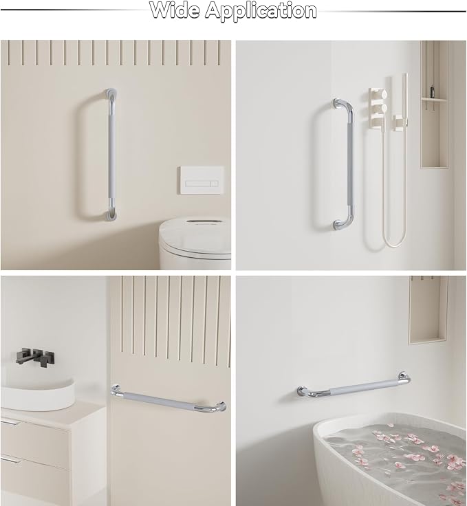 16 Inch Shower Grab Bar, Bathroom Grab Bar Handle with Anti-Slip Knurled Grip, Stainless Steel Bath Balance Bar, 1.0" Diameter Bath Safety Bar Support for Seniors Elderly Pregnant, Brushed Nickel