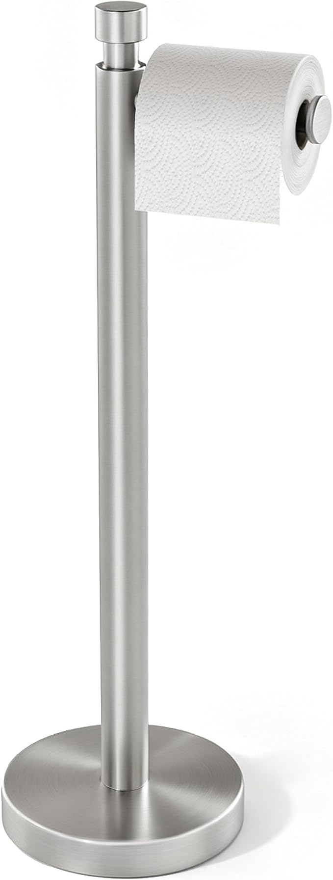 Toilet Paper Holder Stand, Heavy Duty Stainless Steel Free Standing Bathroom Tissue Roll Holder, Brushed Nickel | Stainless Steel Design with Open-Arm Access for Bathrooms and Powder Rooms