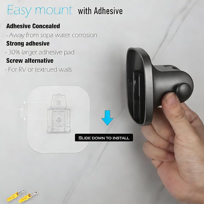 Wall Mount Handheld Shower Head Holder - 5 Angles Adjustable - Concealed Adhesive Mount - Screw Alternative - Bathroom Shower hose Holder (Gun Metal)