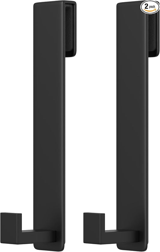 PMMASTO 10 Inch Extended Shower Door Hooks for Frameless Glass Bathroom, Stainless Steel Heavy Duty Over Door Towel and Robe Hanger (Black, Fits 3/8" Thick Door- L Shape)