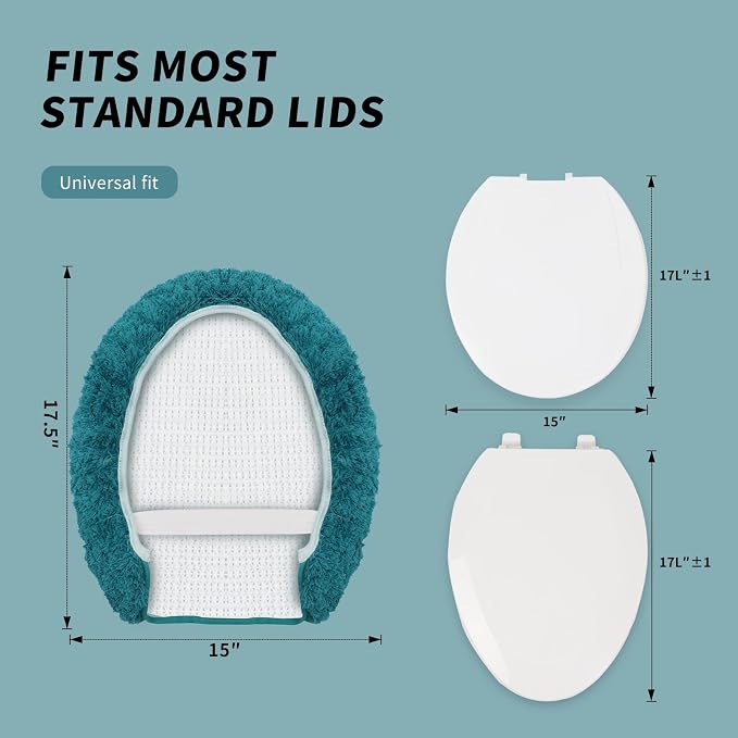 Soft Microfiber Toilet Seat Cover 17.5" x 15" Machine Washable | Solid Toilet Lid Cover Adjustable Rubber Backing Fits Most 16 -17.5" L x 14-16" W Round Oblong and Elongated Toilet Seat