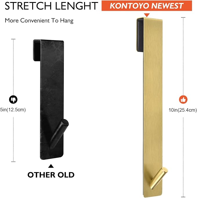 Kontoyo Shower Door Hooks(10 Inch),Extended Over Door Hooks for Bathroom Frameless Glass Shower Door,Stainless Steel Towel Hooks,Heavy Duty Rack Hooks for Robe,Towel-3 Pack-Gold