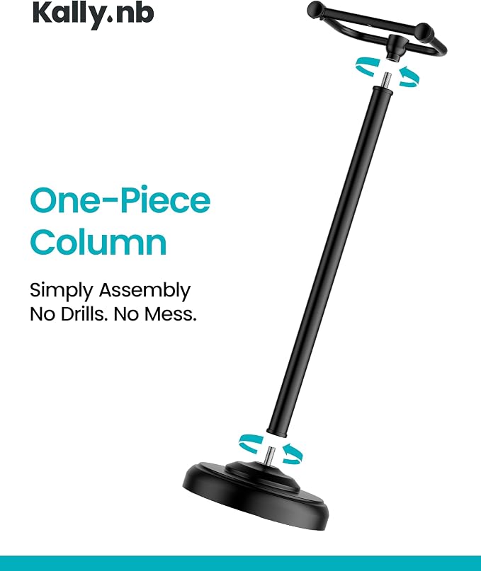 Freestanding Matte Black Toilet Paper Holder Stand, 4.82 LB Weighted Base Toilet Paper Stand, 304 Stainless Steel PVD One-Piece Pole, Pivoting Arm Fits Mega Rolls, No Drilling, 22 Inch