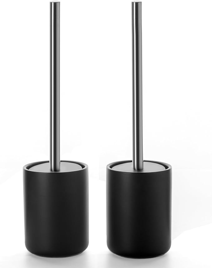 Ceramic Toilet Brush and Holder Set, Toilet Bowl Cleaner Brush | Freestanding Deep-Cleaning, Stainless Steel Handle, Small & Sturdy for Storage, Easy to Clean, Non-Scratching