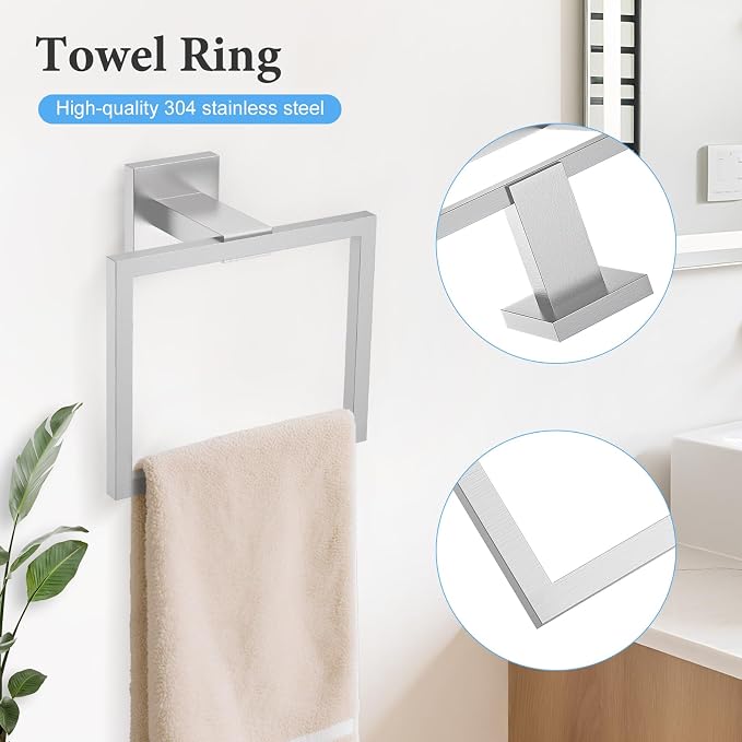 TURS Bathroom Hardware Set Brushed Nickel 4-Piece Towel Bar Set Include 24 Inch Towel Bar Towel Ring Towel Hook Toilet Paper Holder with Shelf Wall Mounted.