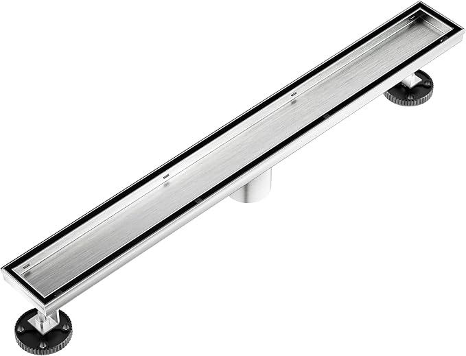 Neodrain 28-Inch Linear Shower Drain- with 2-in-1 Flat & Tile Insert Cover, Brushed 304 Stainless Steel Rectangle Shower Floor Drain,Floor Shower Drain with Adjustable Leveling Feet, Hair Strainer