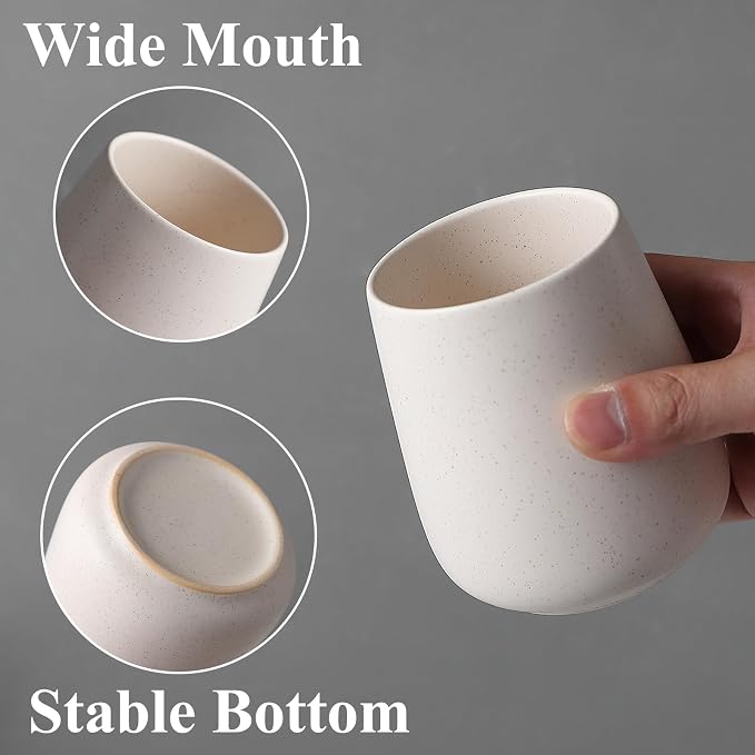 Beige Toothbrush Holder for Bathroom - 2Pcs Ceramic Tooth Brushing Holders Set, Toothbrush Cup & Toothpaste Organizer for Bathroom Countertop, Makeup Brush Holder, Pen Holder for Home Desktop Storage