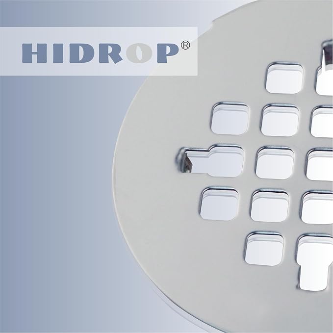 Chrome Plated Snap-in Shower Floor Drain Cover,Hidrop 4-1/4" OD Round Shower Strainer Grid, Easy-to-Install Replacement Cover Stainless Steel
