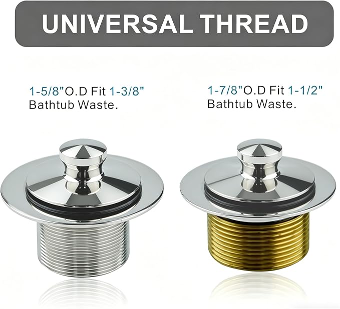 WELSAN Chrome Plated Bathtub Drain Kit - Universal Lift & Turn Tub Drain and Overflow Kit with Single Hole Faceplate, All Metal Solid Brass Bathroom Sink Drain for Fine/Coarse Thread, Complete Convers