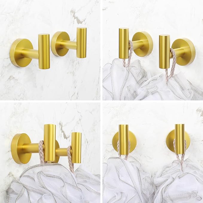 SUS 304 Stainless Steel Bathroom Towel Hooks Coat Hook Round Clothes Wall Mounted Towel Coat for Bath Kitchen Garage Hotel, Gold