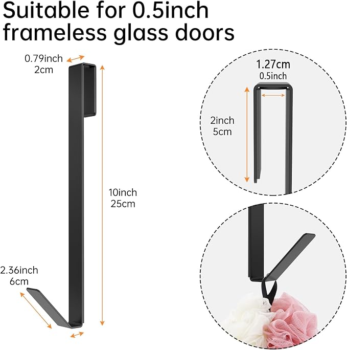 Linone 10 in Shower Door Hooks, Towel Hooks for Bathrooms, Shower Hooks for Towels,Heavy Duty Drilling-Free Extended Over Door Towel Hooks for Frameless Glass Shower Door, 3 Pack
