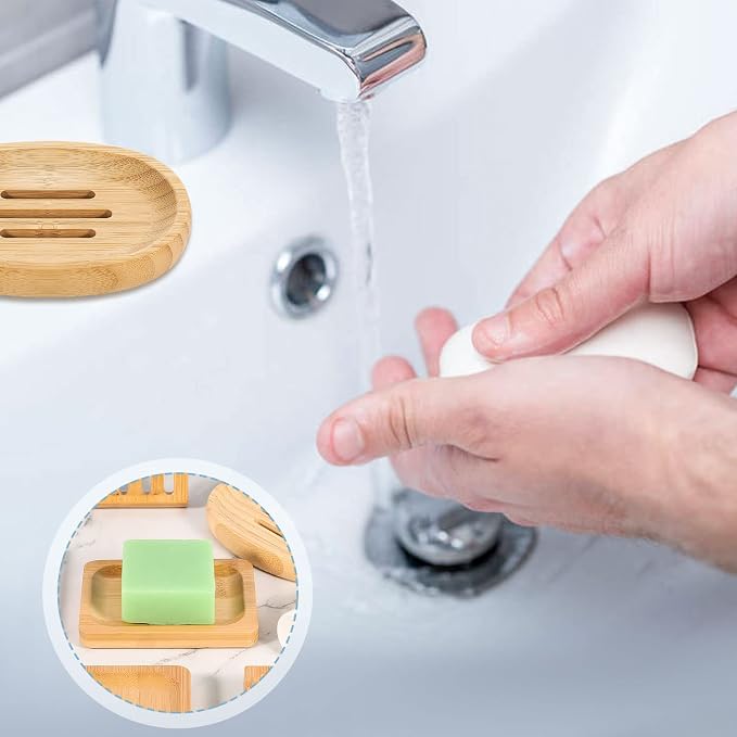 Pimoys 12 Pcs Bamboo Soap Dishes, Wooden Soap Tray, Shampoo Bar Holder, Bar Soap Holder for Bathroom, Kitchen (3 Size)