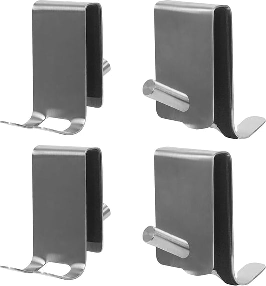 4-PCS Over Shower Door Towel Hooks for Frameless Glass, Stainless Steel Double-Sided Non-Slip Towel Hooks for Towels, Razor, Robes,Bath Towels, Bathroom Glass Door Towel Holder (4, Silver)