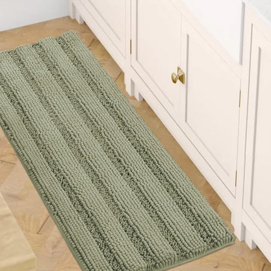 H.VERSAILTEX Bath Mats for Bathroom Non Slip Thick Chenille Striped Bath Rug Absorbent Fluffy Soft Shaggy Rugs Washable Dry Fast Plush Mats for Indoor, Bath Room, Tub - 24" x 36", Eucalyptus Green