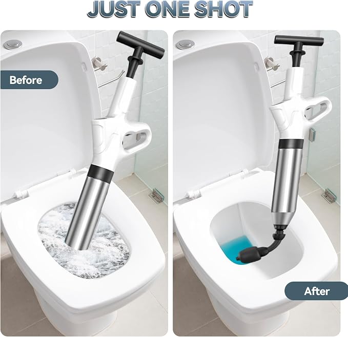 Toilet Plunger, High Pressure Drain Unclogger Plungers with Pressure Gauge, toilet auger Air Drain Blaster, Versatile Heavy Duty Clog Remover for Bathroom, Kitchen, Floor Drain (Gray)