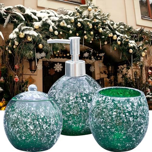 LUANT 3-Piece Resin Bathroom Accessory Set with Dispenser, Tumbler, Cotton Holder, Green