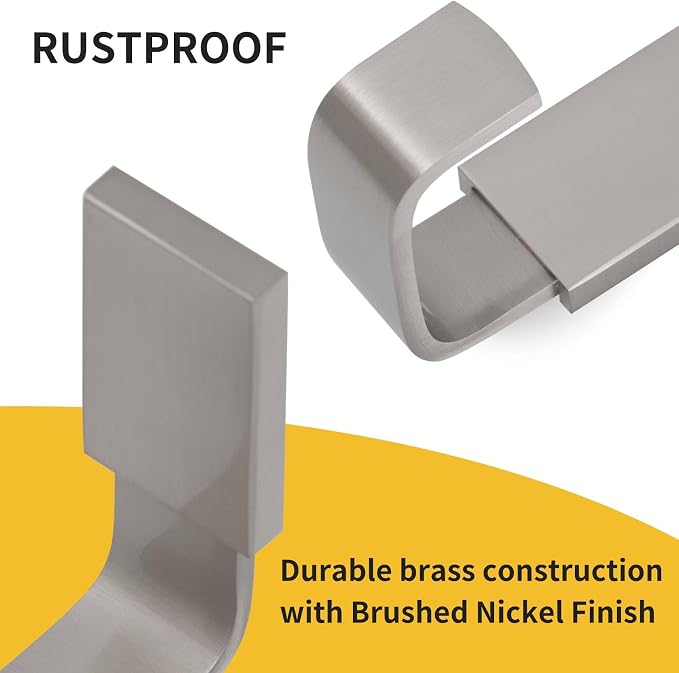 BESy Brass Clothes Hook Single Towel Hook for Bathroom Kitchen Garage Square Style Robe Hook Coat Hook Hat Hook, Wall Mounted with Screws, Two Packs, Brushed Nickel