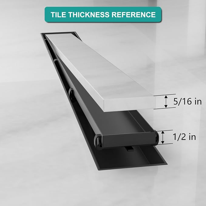 BARONAGE 24 Inch Linear Shower Drain, Reversible Tile Insert, Matte Black | 304 Stainless Steel Linear Drains, Rustproof, Hair Catcher, Rectangle Shower Floor Drain With Leveling Feet For Bathroom