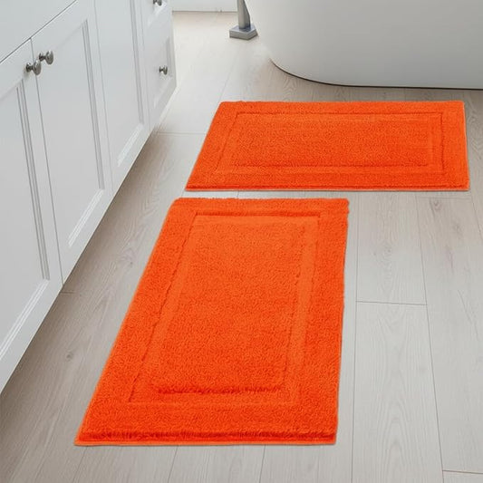 SHACOS Soft Microfiber Bathroom Rugs Set of 2 Pieces, Orange | 32x20 + 24x16, Absorbent Plush Bath Rugs, Non Slip Washable Shaggy Bath Mats, Fluffy Bathroom Runner Floor Mats Shower Rug