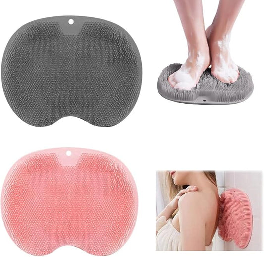 2 Pack Silicone Shower Foot Scrubber Mat, 2026 New Bath Shower Foot Scrubber Mat, Exfoliating Bath Wash Pad, Non-Slip Suction Cups Bathroom Mat, Clean Massage Pad for Women, Men, Seniors (Gray + Pink)