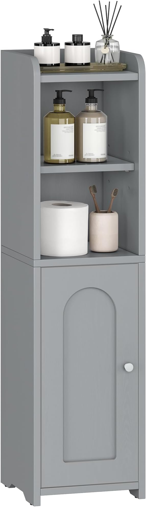 Hzuaneri Bathroom Storage Cabinet, Corner Floor Cabinet with Doors and Adjustable Shelf, Narrow Toilet Paper Cabinets, Bathroom Organizer for Small Spaces, Gray BC19721X
