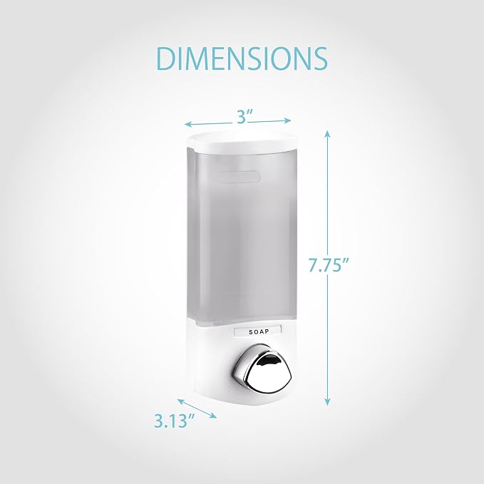 Better Living 76154-1 Products EURO, 1-Chamber, White | 1 Chamber, Soap and Sanitizer Dispenser Pump, Corner or Flat Wall Installation, No Drill Adhesive