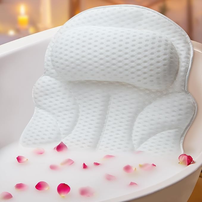 Bath Pillows for Tub, Bathtub Pillow for Head & Neck, Spine-Line Groove | Extended Wings | Spine-Line Groove | Extra Thick Headrest | Quick-Dry 4D Air Mesh | 6 Non-Slip Suction Cups | Laundry Bag