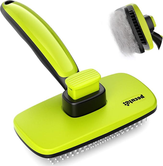 Pecute Skin Friendly Self-Cleaning Slicker Brush for Dog & Cat Shedding | 1 click clean, Lightweight, Undercoat hair removal, For short/long/double/white coats