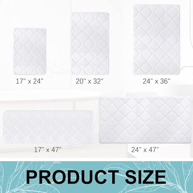 OLANLY Memory Foam Bath Mat Rug 47x24, Ultra Soft Bathroom Rugs, White | Thick Absorbent Carpet, Non-Slip Backing, Machine Washable, for Bathroom Floor, Tub, Shower and Home Decor Accessories