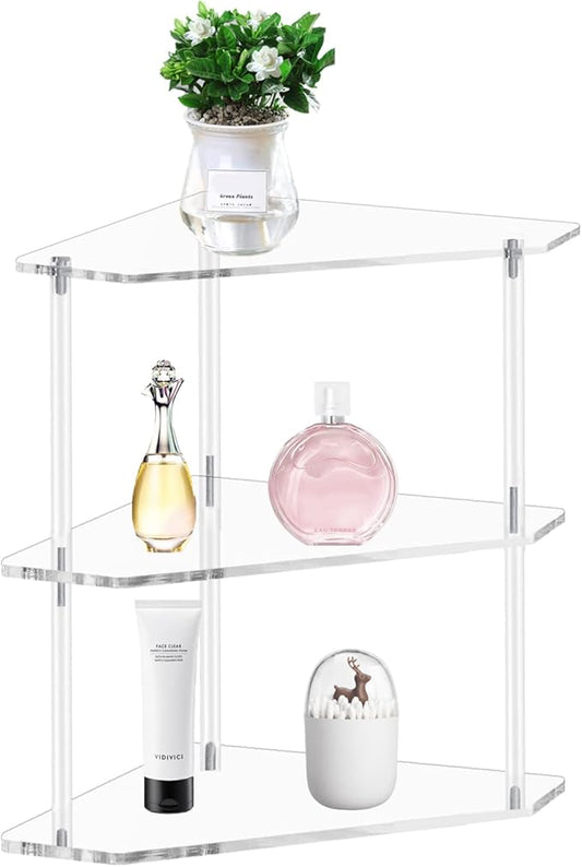 Tasybox Corner Shelf, 2 Tier Bathroom Counter Organizer Acrylic Organizer | Clear Corner Shelves, Bathroom Countertop Organizer, Plate Organizer for Cabinet Bathroom Kitchen Vanity Makeup Spice
