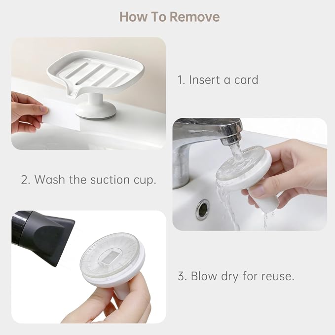 PAVSTINE Self-Draining Soap Dish with Suction Cup, Stand Bar Soap Holder | No-Drill Mounting, Removable for Easy Cleaning, Keeps Soap Dry, for Bathroom, Shower & Kitchen Sink, White