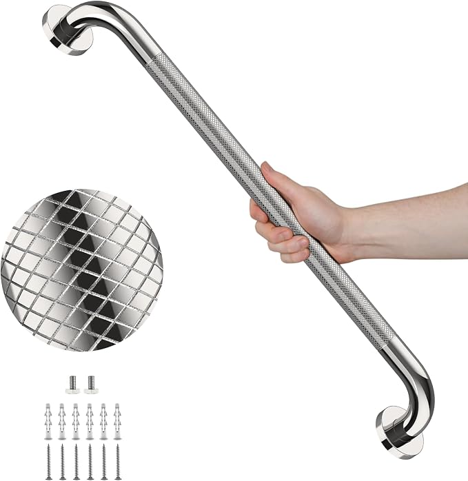 36 Inch Polished Chrome Grab Bars for Shower with Anti-Slip Knurled Grip,YuanDe Stainless Steel Bathroom Grab Bars, Shower Handrail Support, Handicap Elderly Balance Assist Handles