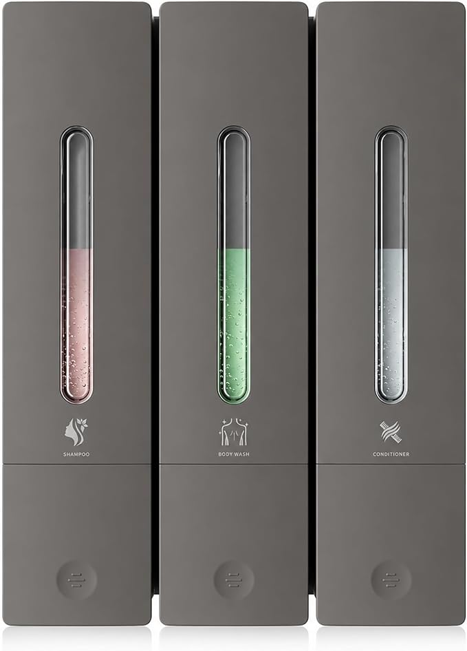 Shampoo and Conditioner Dispenser - Wall-Mounted 3-Chamber Shower Soap Dispenser, No-Drill, 1200ML Capacity, for Bathroom & Hotel