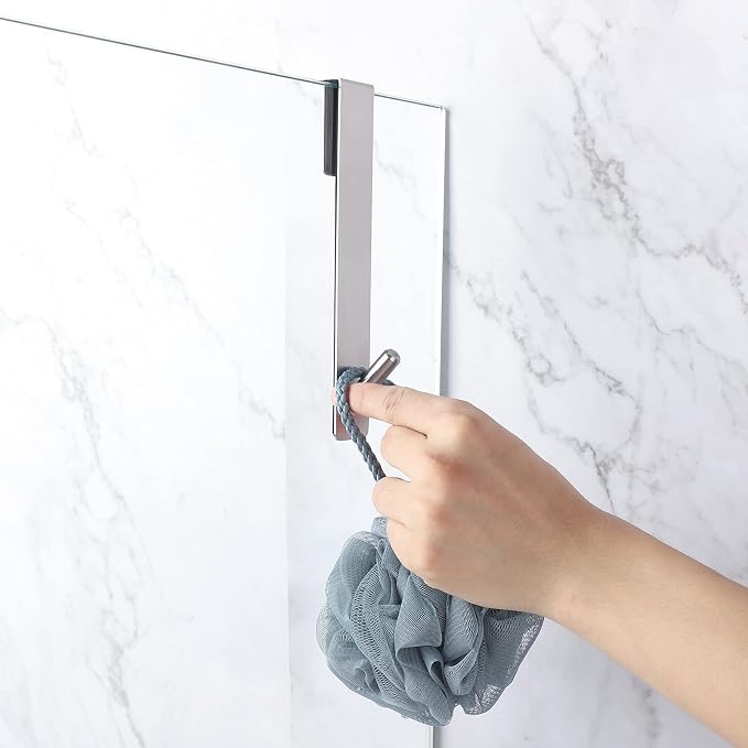 Simtive Extended Shower Door Hooks (7-Inch), Over Door Hooks for Bathroom Frameless Glass Shower Door, Towel Hooks, 3-Pack, Silver