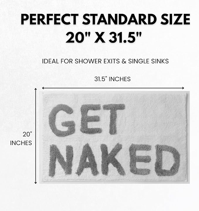 LABEND HOME Get Naked Bath Mat 20"x31.5" - Funny Bathroom Rug, Plush Microfiber Non-Slip Backing, Machine Washable Quick-Dry Bath Decor - White