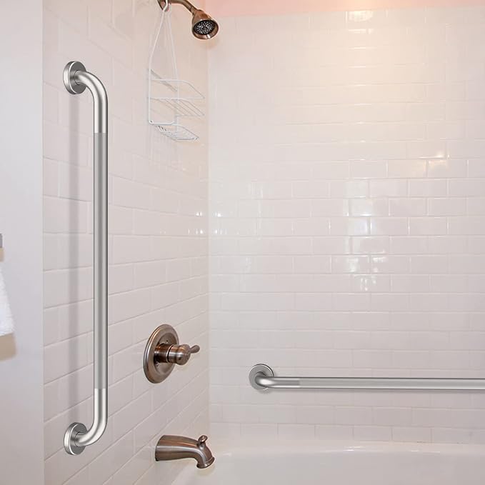 36 Inch Anti Slip Shower Grab Bar, Munzong Satin Brushed Nickel Bathroom Grab Bar, Knurled Bathroom Balance Bar,Safety Hand Rail Support Handicap Elderly Injury Senior Assist Bath Handle