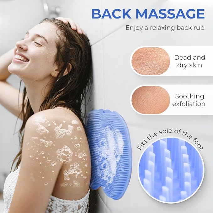 Silicone Shower Foot Scrubber Mat,2025 New Back Exfoliating Bath Wash Pad Wall Mounted Anti-Slip Suction Cups Foot Scrubber,Deep Cleaning Brush Back Massager Pad for Women Men (B-Green)