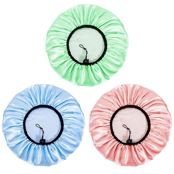 Auban Shower Cap for Women, Adjustable Reusable, Extra Large, Double-Layer Waterproof Bathing cap, Waterproof Exterior, EVA Lining, Hair Cap for All Hair Lengths, 3 Colors