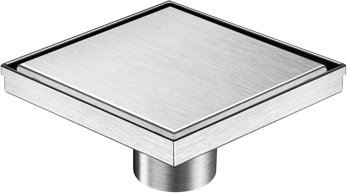 Neodrain Square Shower Drain with Removable Tile Insert Grate,304 Stainless Steel, CUPC Certified, Includes Hair Strainer (Brushed, 6 in)