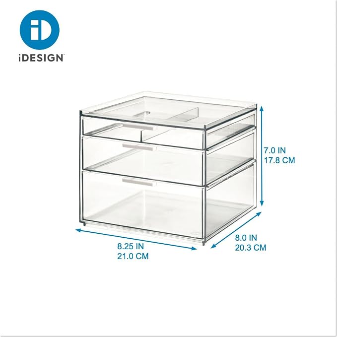 iDesign The Sarah Tanno Collection Tall Plastic Cosmetic Drawer Organizer, Clear