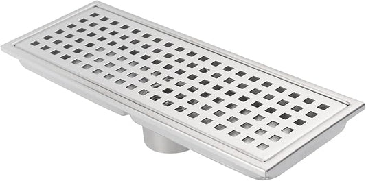 12 Inch Rectangular Shower Floor Drain, Detachable to Insert The Mesh Grille Cover, SUS304 Stainless Steel, Brushed Nickel