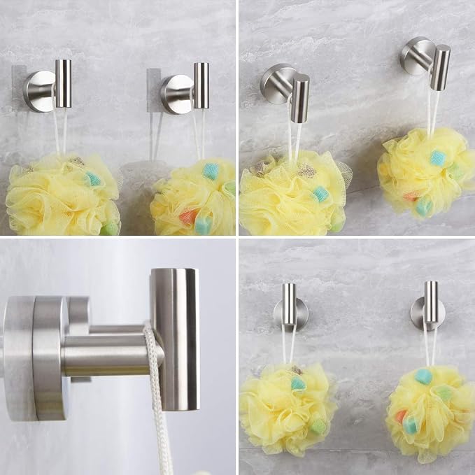 kimzcn Brushed Stainless Steel Towel Coat Hooks Bathroom Clothes Garage Hotel Cabinet Closet Sponges Robe Hook Wall Mounted Round Kitchen Heavy Duty Bath Door Hanger 2 Pack