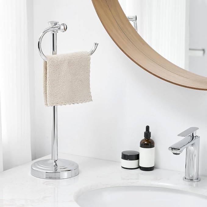 BESy 17 Inch Polished Chrome Stand Towel Bar Hanger Hand Towel Bar Bathroom Vanity Countertop Towel Holder Free Standing Stainless Steel Towel Ring Hardware Accessories Towel Rack