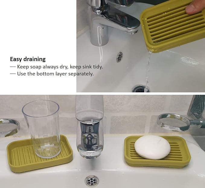 1Pack Soap Dish with Drain, Soap Saver, Silicone Soap Holder, Soap Saver for Shower, Bathroom, Kitchen, Bathroom, Bath Tub, Razor, Sponges (Light Blue)